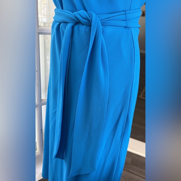 Lauren Ralph Lauren Midi Dress Women 8 Blue Crepe Belt Flutter Sleeve - Picture 9 of 13